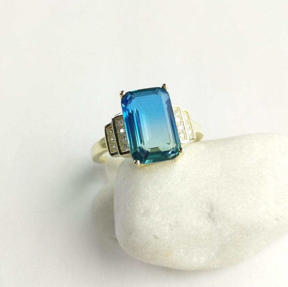 Blue Green Peacock Topaz Ring 14k Gold over Sterling Silver
